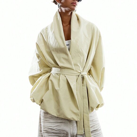 Mint Green Casual Women's Minimalist Long Sleeve Trench Coat - Picture 3 of 9